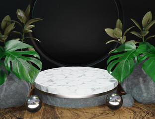 Product Display 3D Marble Podium with Nature Minimal Background - 557175169