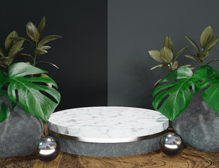 Product Display 3D Marble Podium with Nature Minimal Background - 557175198