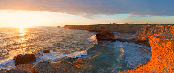 dreamy sunset scenery at Costa Vicentina, atlantic ocean, Portugal