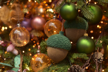 Obraz na płótnie Canvas New Year. Toys on the Christmas tree in the form of acorns