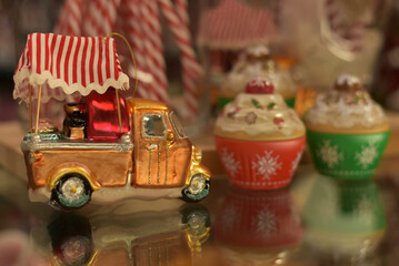 Christmas toys and décor on the glass table
