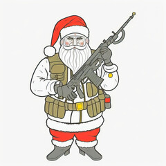 Obraz premium Get the perfect festive shot with this festive military Santa Claus illustration on a white background. Perfect for commercially-inspired Christmas designs.