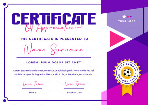 Football tournament, sport event certificate design template easy to customize