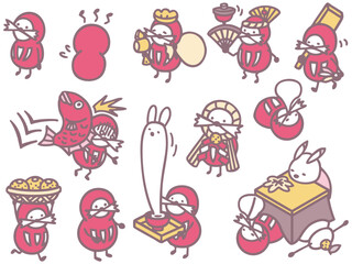 ダルマ　キャラクター　正月　達磨　しめ縄　コタツ