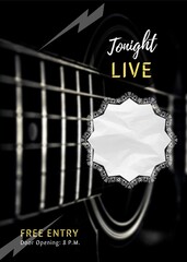 Rock music bar live music banner template black guitar band name free entry announcement poster