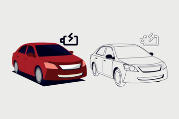 Different types of the car icon set. side view of a sedan car. battery charger.