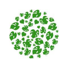 Tropical Leaves Monstera pattern in circle shape on white background. background with Leaves Monstera. flat vector illustration