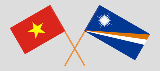 Crossed flags of Vietnam and Marshall Islands. Official colors. Correct proportion