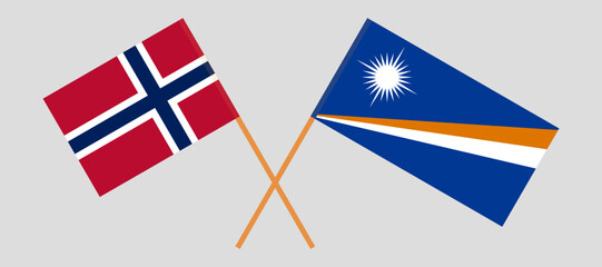 Crossed flags of Norway and Marshall Islands. Official colors. Correct proportion