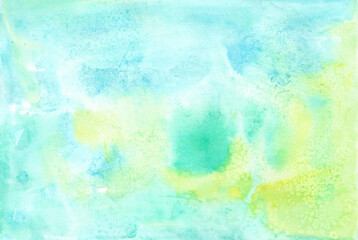 Blue and yellow abstract watercolor texture or watercolor painting abstract background on paper. Spring or summer and season concept. copy space for the text. Hand painted texture style.