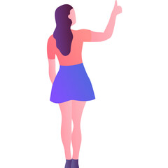 Woman gesturing thumbs up rear view vector