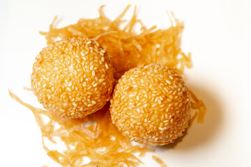 Closeup, Chinese, Hong Kong style, dim sum, sesame balls, Cantonese