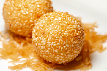 Closeup, Chinese, Hong Kong style, dim sum, sesame balls, Cantonese