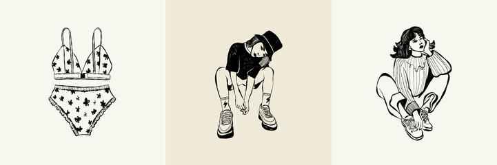 Modern abstract women. Minimalism concept. Female body, fashion. Matisse style. . Contemporary silhouette of woman. Hand drawn trendy vector posters, illustrations for print.