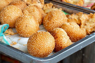 Closeup, Chinese, Hong Kong style, dim sum, sesame balls, Cantonese