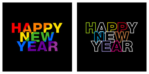 2023 - 2 logos au couleur arc en ciel pour souhaiter une bonne nouvelle année en langue anglaise.