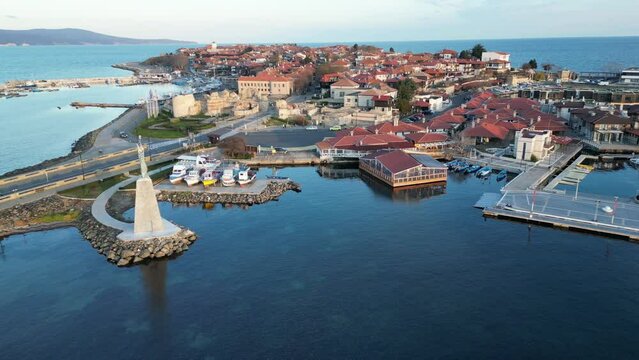 aerial view of bay Nessebar town old city Bulgaria