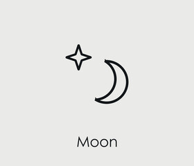 Obraz premium Moon vector icon. Editable stroke. Symbol in Line Art Style for Design, Presentation, Website or Mobile Apps Elements, Logo. Moon symbol illustration. Pixel vector graphics - Vector