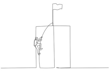 Fototapeta na wymiar Illustration of businessman climbing a cliff on a rope concept of career growth. Single line art style