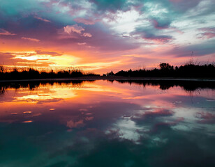 Obraz premium sunset over the lake