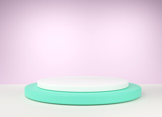 3d green and white podium with pink background
