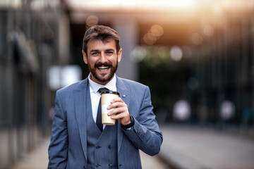 Businessman in front of his office