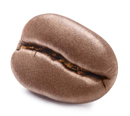 Single roasted coffee bean, isolated on white background