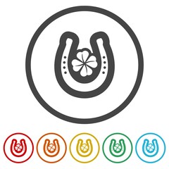 Horseshoe and clover logo. Set icons in color circle buttons