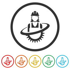 Woman construction logo. Set icons in color circle buttons