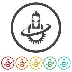 Woman construction logo. Set icons in color circle buttons