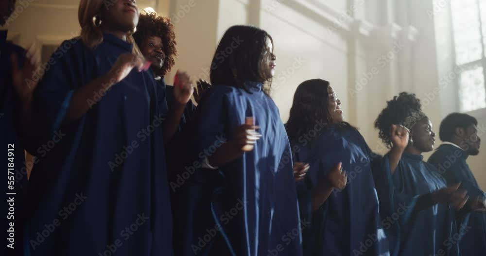 Wall mural group of christian gospel singers praising lord jesus christ. song spreads blessing, harmony in joy 