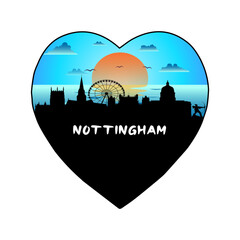 Nottingham England Skyline Silhouette Retro Vintage Sunset Nottingham Lover Travel Souvenir Sticker Vector Illustration SVG EPS