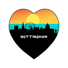 Nottingham England Skyline Silhouette Retro Vintage Sunset Nottingham Lover Travel Souvenir Sticker Vector Illustration SVG EPS