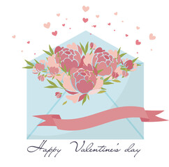 Fototapeta na wymiar The envelope flowers. Valentine's day card