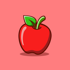 cute illustration of a red apple in cartoon style on isolated background