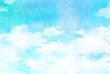 背景素材_青空と雲_水彩