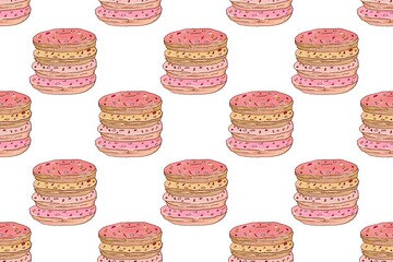 Seamless pattern with sweets, cupcake and donut. Food background, hand drawing illustration