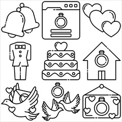 Wedding icon outline style part two