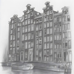 Cultural attractions Amsterdam Netherlands pencil sketch 