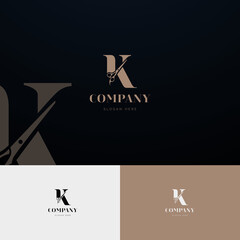 Logo Symbol Tailor Letter K with Scissors Flat Color