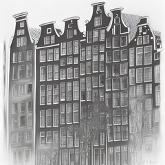 Historical sites Amsterdam Netherlands pencil sketch 