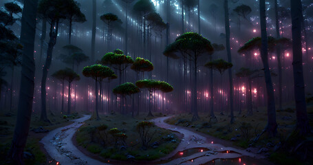 Atmospheric dark grim forest  (Pack of 100+ illustrations) in 4K. Generative AI. High quality 