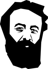 Jules Verne, 1828 - 1905, French Novelist, Poet, and Playwright, Stylized Black and White Vector Illustration