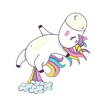 recommend clip art: Cute kawaii unicorn with rainbow mane and anime style horn farts rainbow