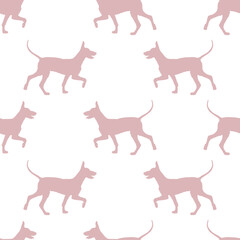 Seamless pattern. Walking mexican hairless dog puppy isolated on white background. Dog silhouette. Endless texture. Design for wallpaper, fabric, template, surface design. Vector illustration.