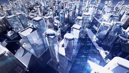 Smart City Artificial intelligence Network Technology 3D illustration