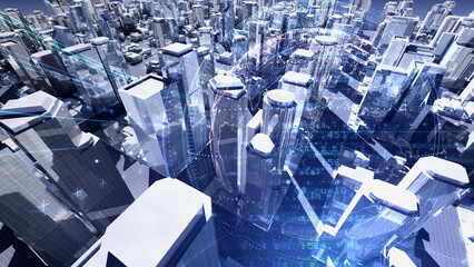 Smart City Artificial intelligence Network Technology 3D illustration