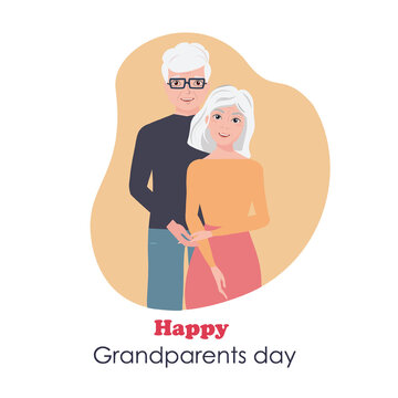 Happy Grandparents Day. Happy elderly couple. Gentle hug. Vector image of a family.