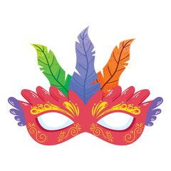 red mardi gras mask with feathers