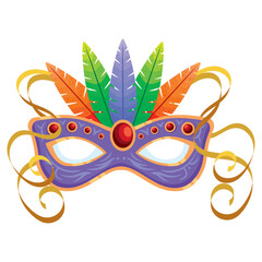 purple mardi gras mask with feathers